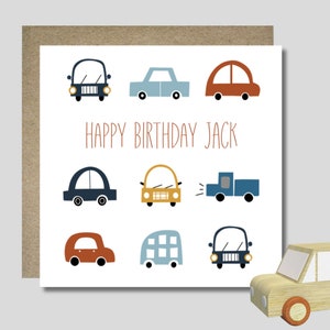 Personalised car birthday card & envelope. 12.5cm sq. card. Customised car truck . All age birthday. First birthday. Boy. Toy car.