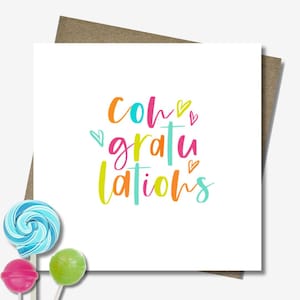 Congratulations. 12.5cm square card & envelope. Pregnancy card. Engagement. Exam results. Well done. Promotion. New baby. New job.