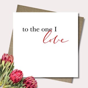 Valentines. Wedding. Anniversary card & envelope. 12.5cm square card. Red love heart card. Modern handwritten font. Husband. Wife. Partner.