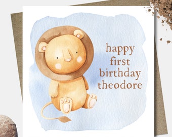 Carte d'anniversaire et enveloppe personnalisées en forme de girafe bleue. Carton de 12,5 cm². Carte de garçon personnalisée. Premier anniversaire. Tout âge. Tout-petit.