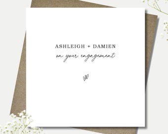 Personalised black and white Engagement card & envelope. 12.5cm sq card. Engaged couple. Minimalist. Simple.Monochrome.Customised.