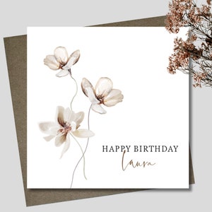 Personalised gift card and envelope. 12.5cm square. Customised wildflower name birthday card. Dried flower card. Floral.