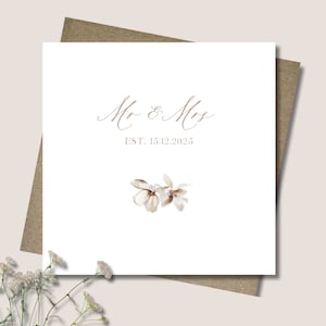 Personalised wedding card & envelope. 12.5cm sq. card. Customised.MrandMrs. Bride and Groom. Date. Dried flowers.