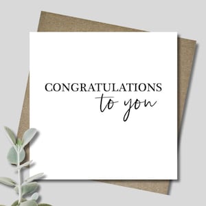 Congratulations to you card & envelope. 12.5cm square. Black and white handwritten font. Well done. Graduation. Degree Course completion.