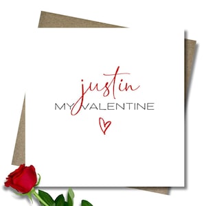 Personalised Valentine's card & envelope. 12.5cm square card. Customised love card. Red heart. Modern font.Handwritten font.Rustic.Minimal.