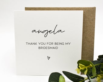Thank you bridal party card. Personalised card. 12.5cm square card. Customised bridesmaid best man card. Handwritten rustic font.