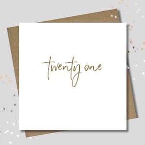 Various. Age birthday card. Square 12.5cm. Customised. Number card. Pink. Gold. Handwritten font. 50th. 21st. 30th. Minimal card.