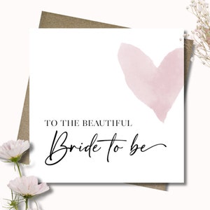 Bride to be card & envelope. Bridal shower. Kitchen Tea. Hens card. Pink watercolour heart card. Script font. 12.5cm square card.