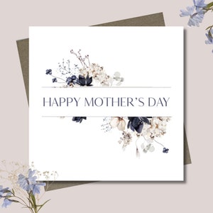 Mother's Day card & envelope. 12.5cm square card. Floral card. Blue floral. Happy Mother's Day.  Dried flowers.