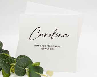 Thank you bridal party card. Personalised card. 12.5cm square card. Customised bridesmaid best man card. Handwritten font.