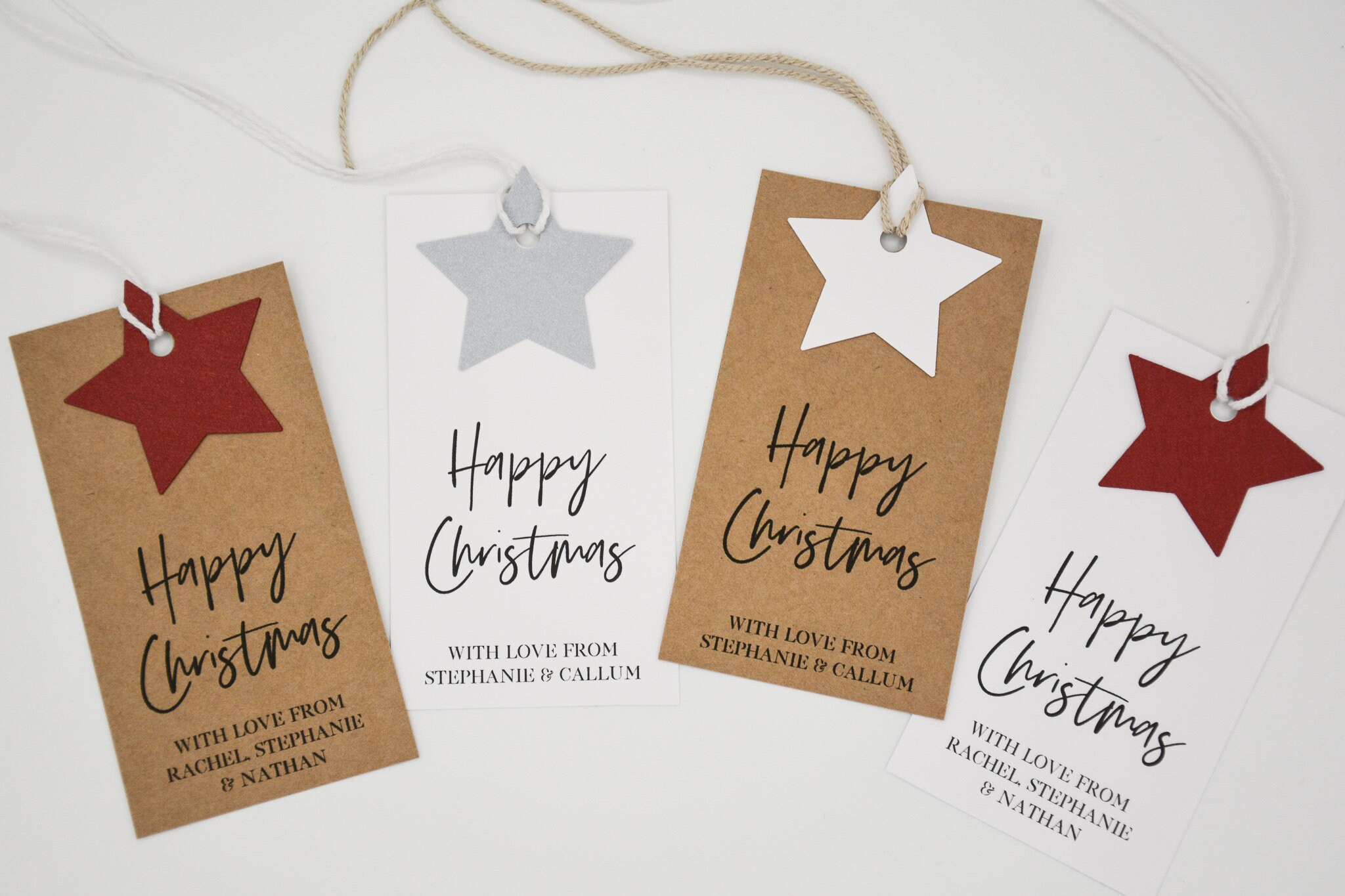 Personalised gold star Christmas gift tag. White and gold | Etsy