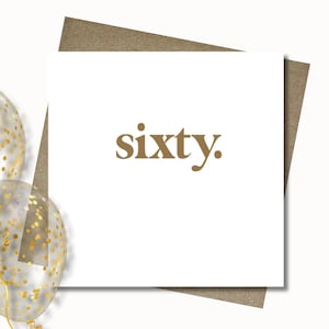 Personalised Age birthday card. Square 12.5cm. Customised. Number card. Gold retro font. 50th. 21st. 30th.  Minimalist.
