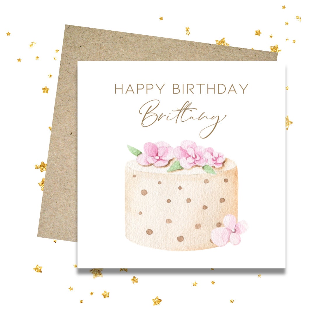 Personalised Pink Gold Birthday Cake Card & Envelope. 12.5cm Sq Card ...