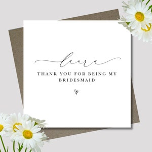 Personalised Thank you for being. Bridal party card. 12.5cm sq. card. Bridesmaid Groomsman. Wedding. Maid of honour.