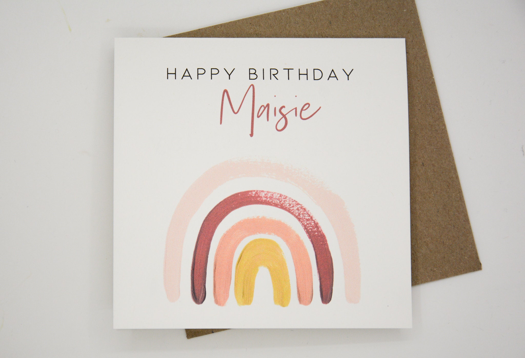 Personalised children's name rainbow birthday card & envelope. 12…