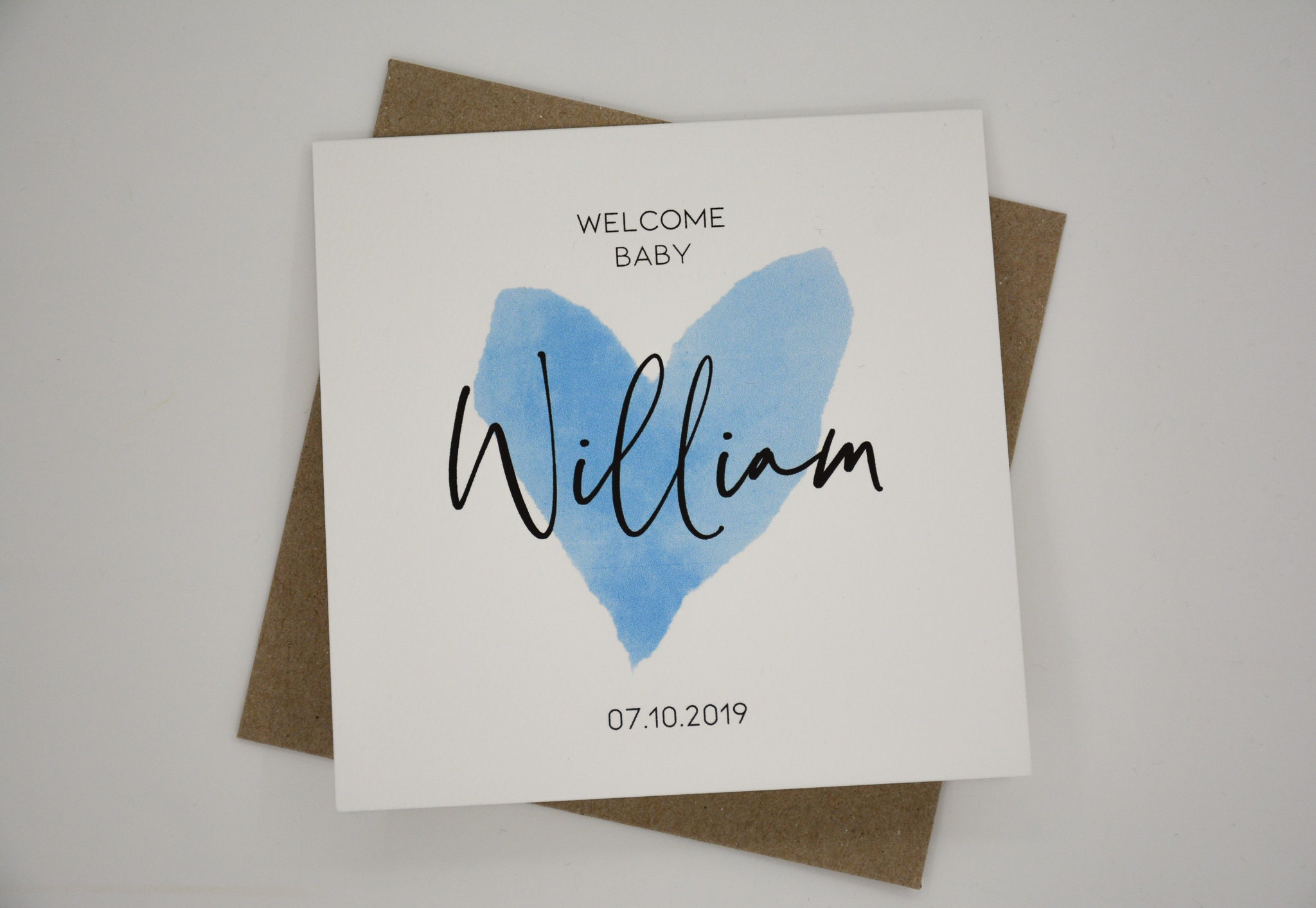 Personalised new baby card & envelope. 12.5 x 12.5cm square card. Cus…