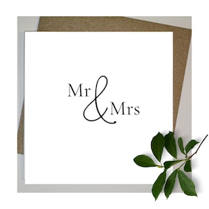 Personalised Mr and Mrs Wedding card & envelope. 12.5cm square card. Wedding couple card. Minimalist. Simple. Monochrome.