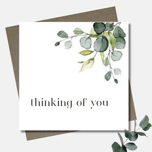 Thinking of you card & envelope.  12.5cm square card. Eucalypt sympathy card. Native branch.