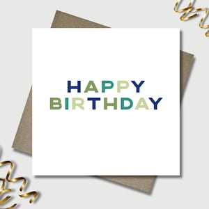 Birthday card & envelope. 12.5 x 12.5cm square card. Blue lime sage green card. Generic card.