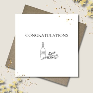 Congratulations card & envelope. 12.5cm square. Flowers Champagne. Celebration. Well done. Graduation. New pregnancy. Engagement.