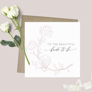 Bride to be card & envelope. Bridal shower. Kitchen Tea. Hens card. Pink floral card. Script font. 12.5cm square card.