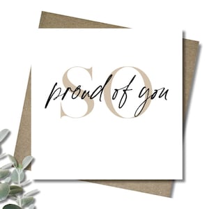 So proud of you. 12.5cm square card & envelope. Gold handwritten font. Exam Degree . End of year card. Encouragement. Well done. VCE. HSC.