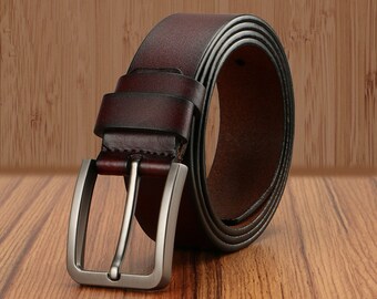 Leather Belt Dark Brown Leather Belt Gift for Him,Gift for Boyfriend, Gift for Dad