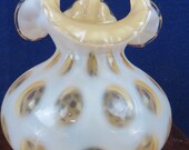 Fenton (Unsigned) Amber Coin Dot Ruffled Lamp Shade, 7 quot tall x 7 quot diameter