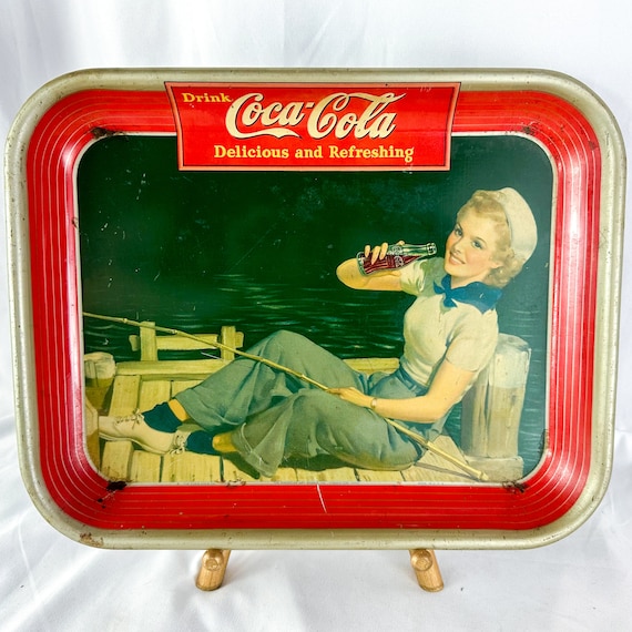 Authentic 1940 Coca-cola Sailor Girl on Dock Metal Serving Tray - Etsy