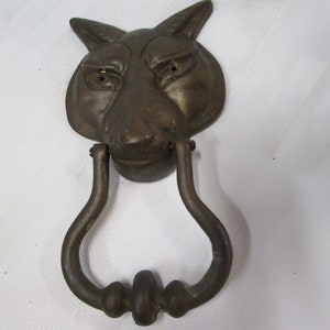 Vintage Brass Wolf Fox Head Mask Door Knocker