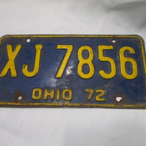 1972 Ohio Automobile License Plate Tag XJ7856