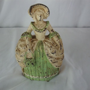 Antique Colonial Woman Cast Iron Small Decor Door Stop
