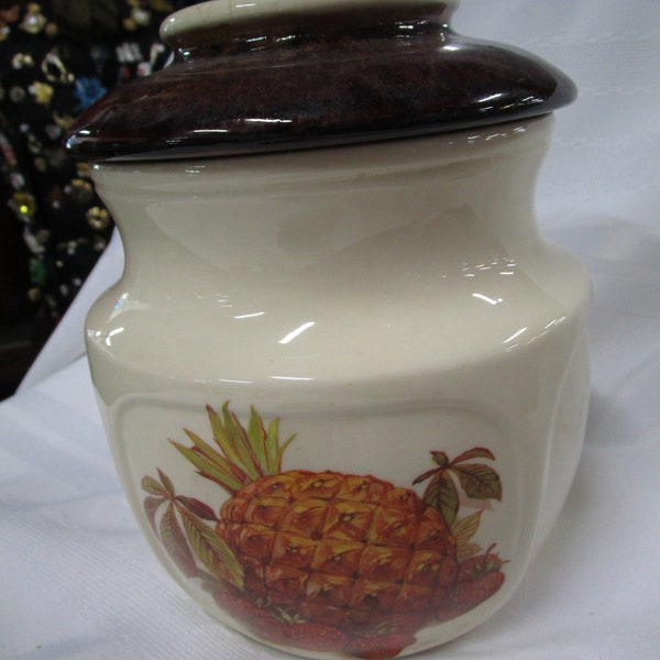 Vintage McCoy Ceramic Pineapple Strawberry Cookie Biscuit Canister Jar with Lid