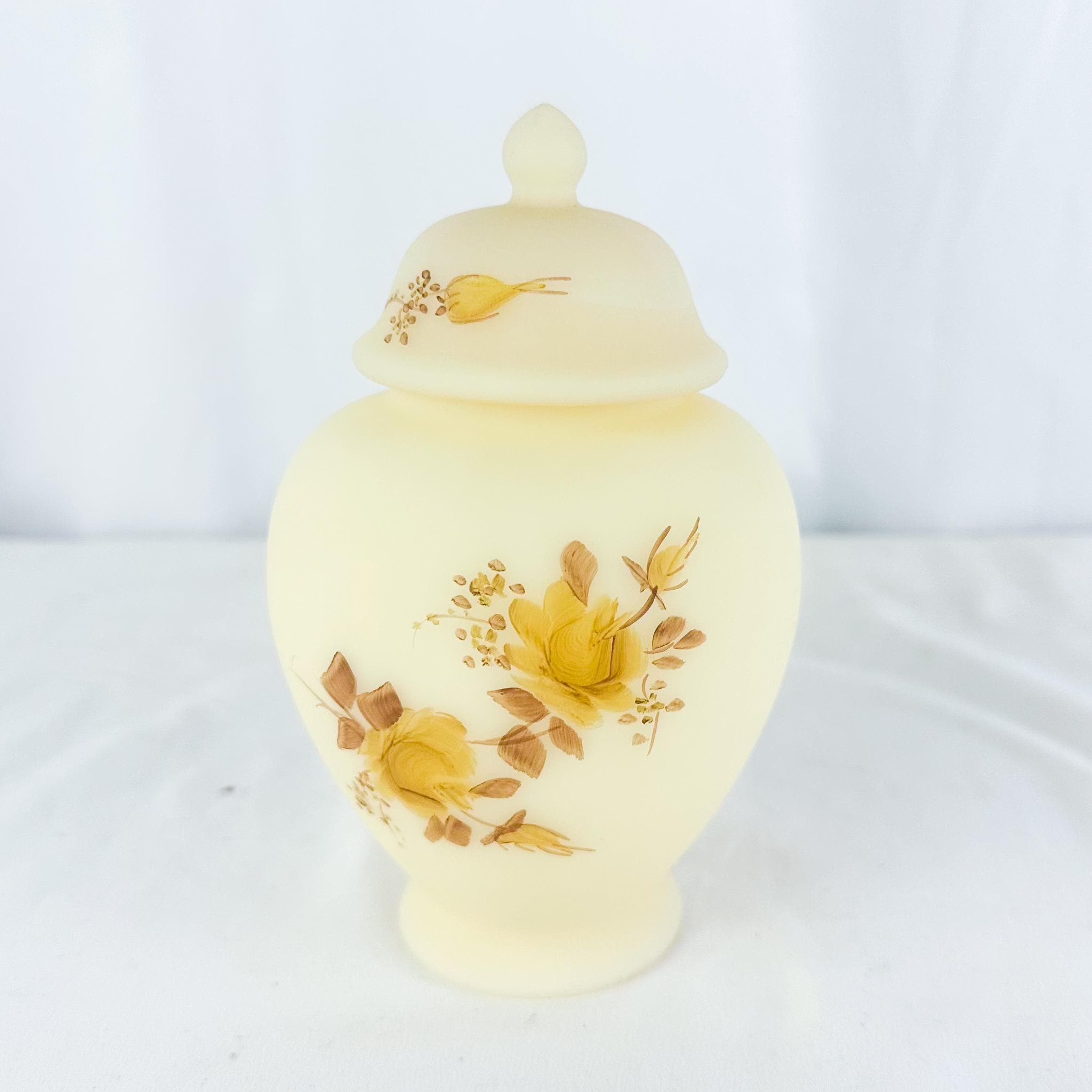 1979 Fenton Hand-painted L Everson Chocolate Roses on Cameo Satin