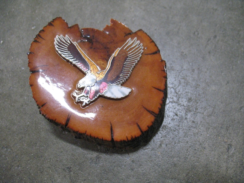 Vintage Handmade Wood Chunk with Eagle Belt Buckle