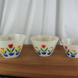 Vintage Fire King Tulip Milk Glass Nesting Mixing Bowls Set of 3