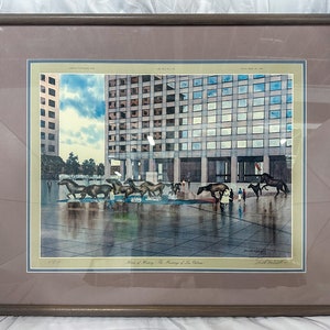 Vintage Framed Signed &quot;Horses of History: The Mustangs of Las Colinas&quot; Print by Donald Mitchell