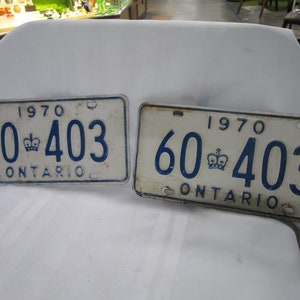 1970 Ontario 60 403 Automobile License Plate Tag Matched Pair