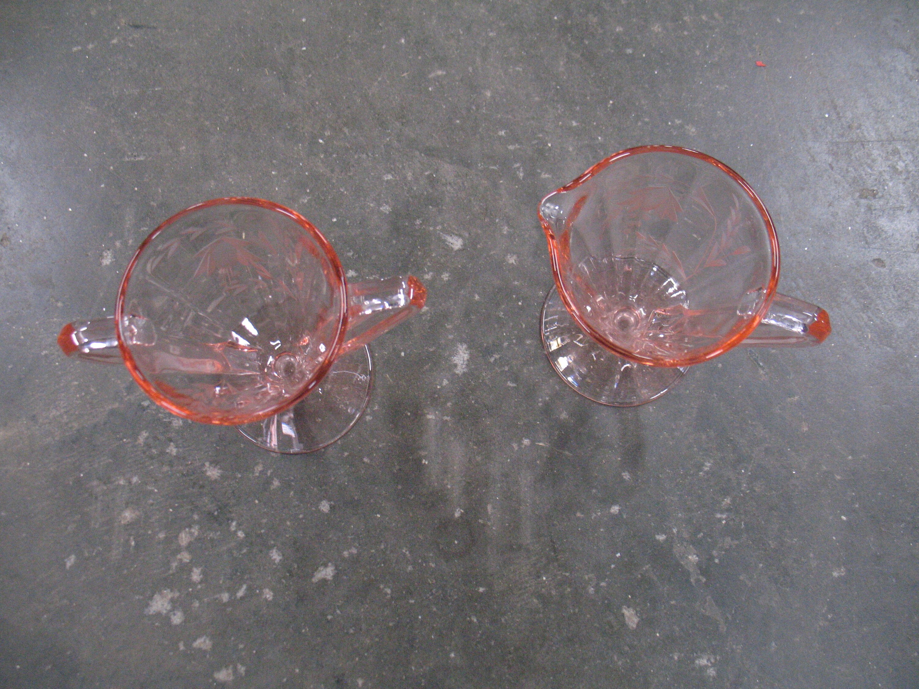 Vintage Pink Depression Etched Glass Creamer and Sugar Set | Etsy