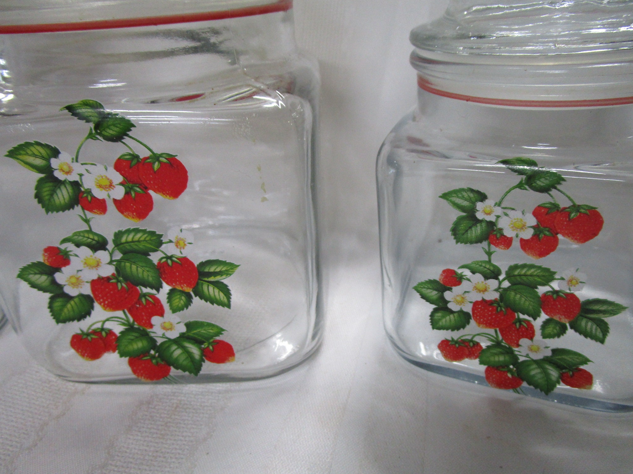 Vintage Anchor Hocking Clear Glass Strawberry Motif Kitchen Canisters –  Standpipe Antiques