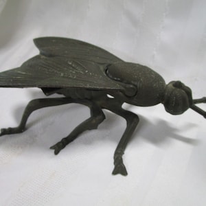 Vintage Italy Brass Textured Mosquito Fly Hinged Lid Ashtray