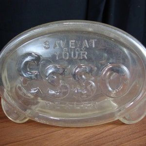 Vintage Save At Your Esso Dealer Clear Plastic Coin Dealer Bank