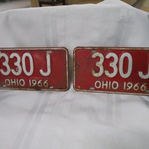 1966 Ohio Matched Pair 330 J Car Tag License Plate Set