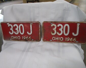 1966 Ohio Matched Pair 330 J Car Tag License Plate Set
