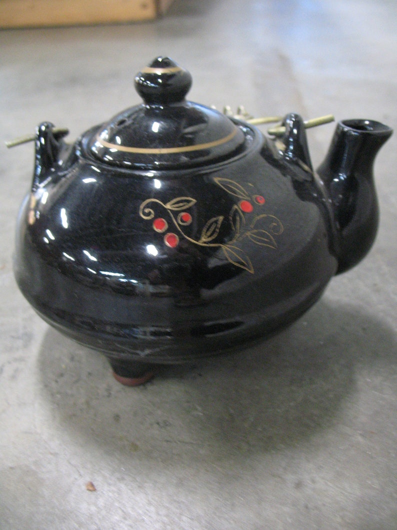 Vintage Hand Painted Rooster Tripod Teapot Etsy