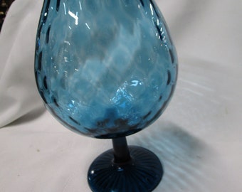 Vintage Empoli Aqua Glass Diamond Optic Snifter Pedestal Vase