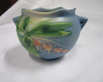 Vintage Roseville Pottery 651-3 Blue Bleeding Hearts Small Urn Vase
