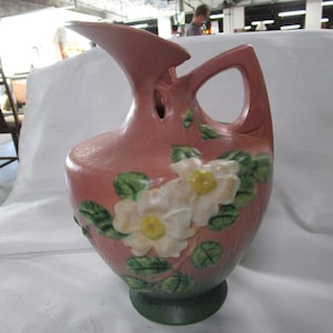 Vintage Roseville White Roses 990-10 Pottery Ewer Pitcher