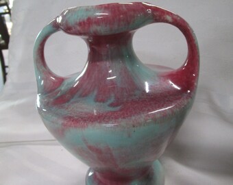MCM California Pottery 521 Mint/Pink Double Handle Ewer Vase Decor