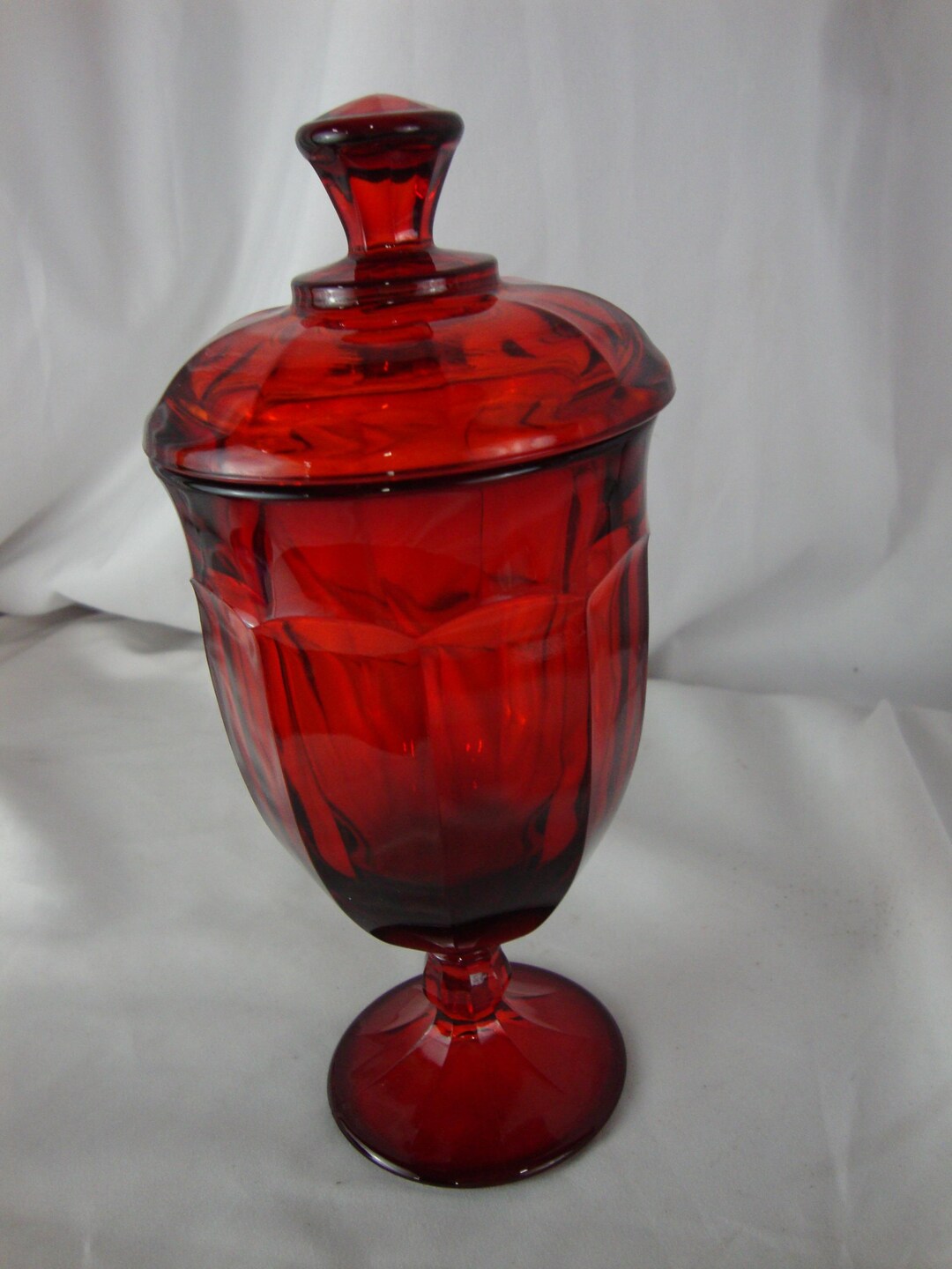 Vintage Ruby Red Glass Pedestal Compote Candy Dish With Lid - Etsy